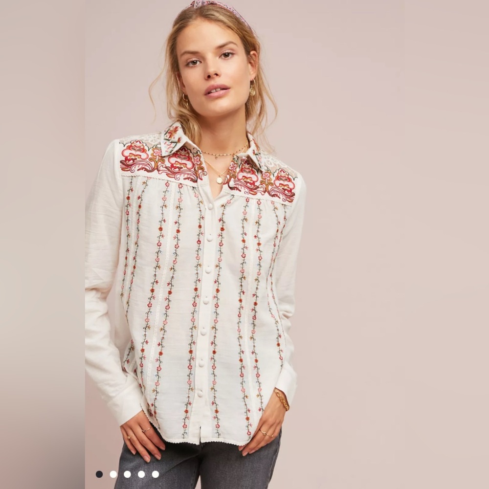 Akemi & Kin Buillon Embroidered Button-down Shirt Sz 6